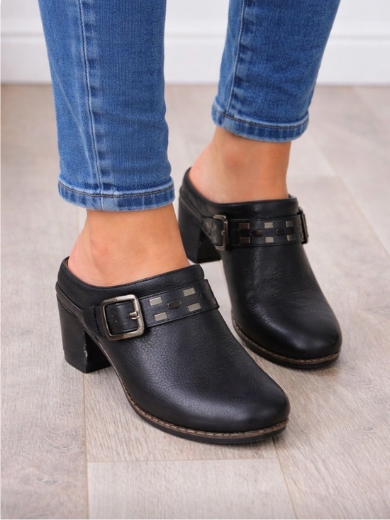 Eurosoft Shoes - Elegant Black Buckle Mules for Women